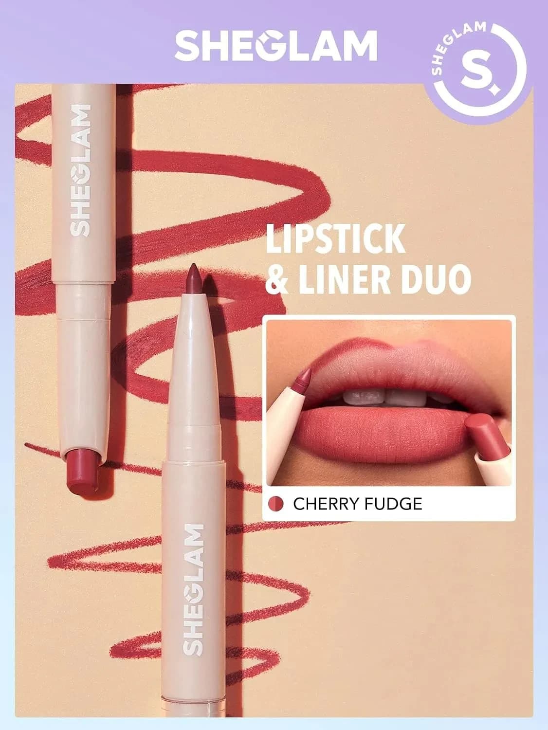 Glam 101 Lipstick & Liner Duo CHERRY FUDGE 2 In 1 2