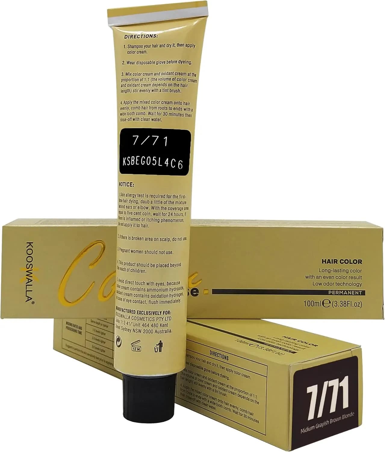 Kooswalla Hair Color- Ash Intensive 7/71 Medium Grayish Brown Blonde 100 ml