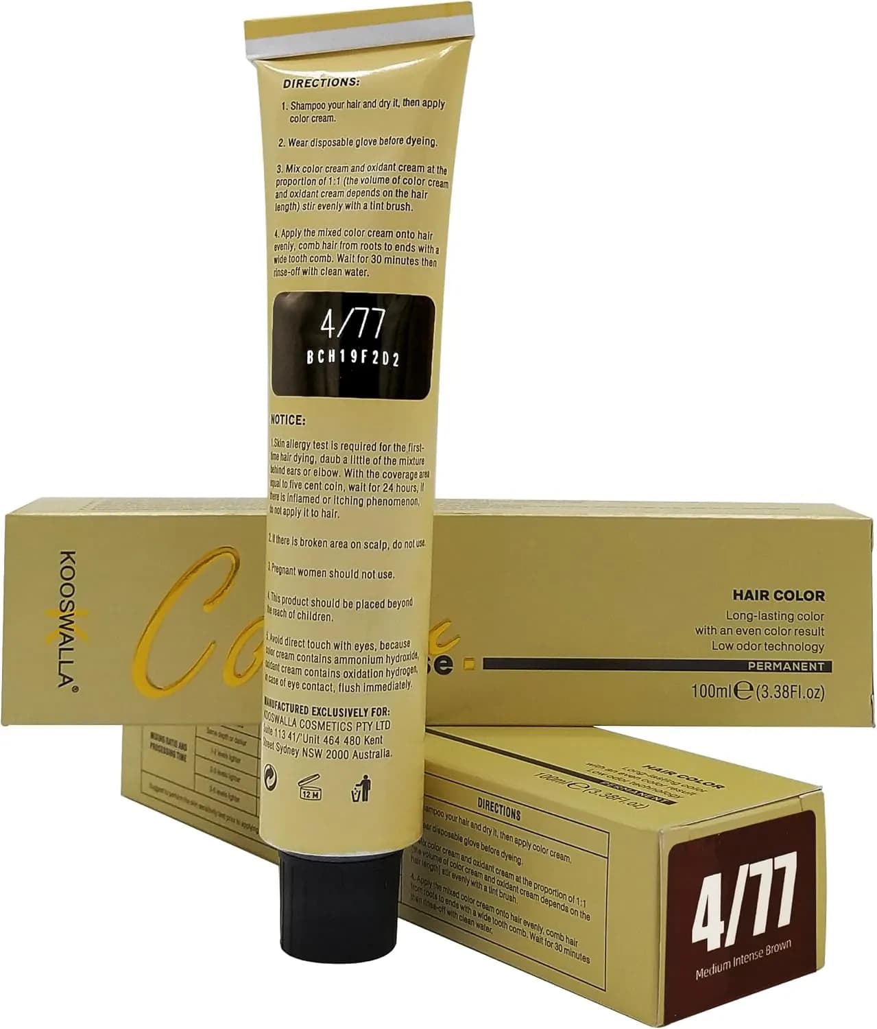 Kooswalla Hair Color- Chocolate 4/77 Medium Intense Brown 100ml