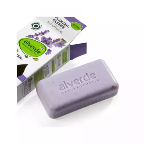 Alverde Vegetable oil soap organic lavender 100 g -A high proportion of vegetable glycerine protects the hands from drying out -With lavender plant particles from controlled organic cultivation -With a delicate scent of | Veela Beauty Alverde Vegetable oil soap organic lavender 100 g |