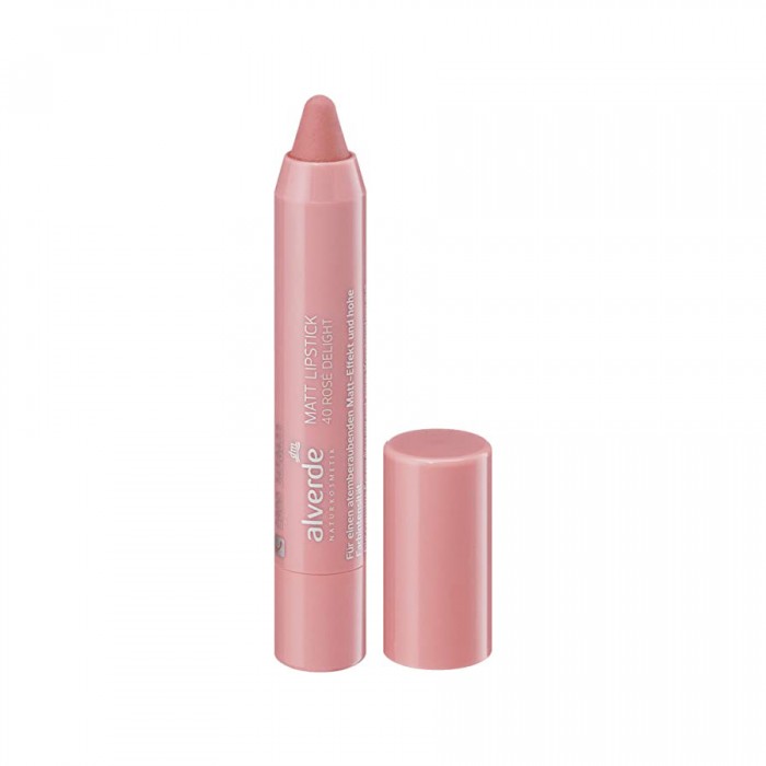 Alverde Matt Lipstick Rose Delight 40 -Matt finish -The creamy formulation of alverde NATURKOSMETIK Matt Lipstick -tender taupe 80 is easy to apply and gives the lips a well-groomed appearance. -It contains a combination | Veela Beauty Alverde Matt Lipstick Rose Delight 40 | فييلا
