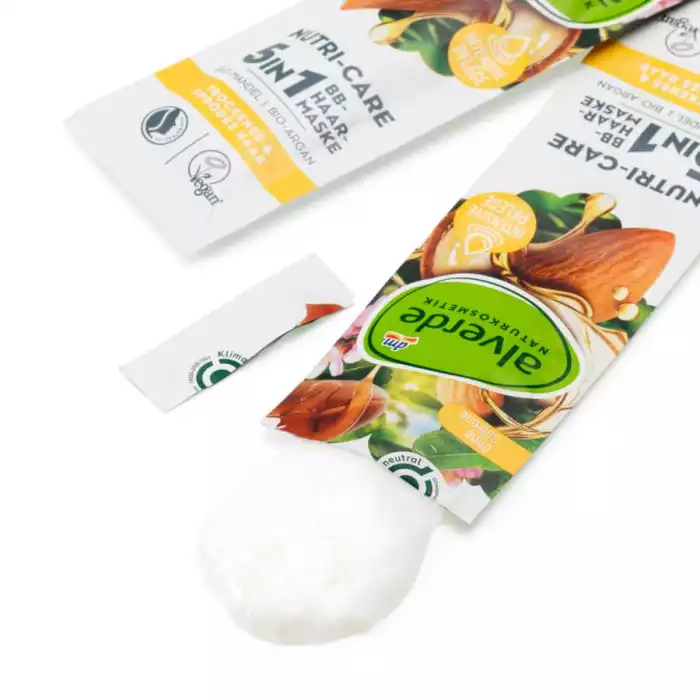 Alverde Hair Mask Nutri-Care Bb 5In1 20 Ml -Vegan -Without silicones -Organic almond and organic argan oil -Dry and brittle hair -The alverde NATURKOSMETIK Nutri-Care BB 5in1 hair mask has a special care formula with org | Veela Beauty Alverde Hair Mask Nutri-Care Bb 5In1 20 Ml | فييلا