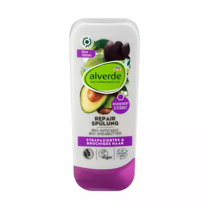 Alverde Conditioner Repair Organic Avocado Organic Shea Butter 200 Ml -Vegan -Strapaziertes und brüchiges Haar -Regeneriert und stärkt -Ohne Silikone -Bio-Avocado -Die alverde NATURKOSMETIK Repair Spülung hat eine Rezept | Veela Beauty Alverde Conditioner Repair Organic Avocado Organic Shea