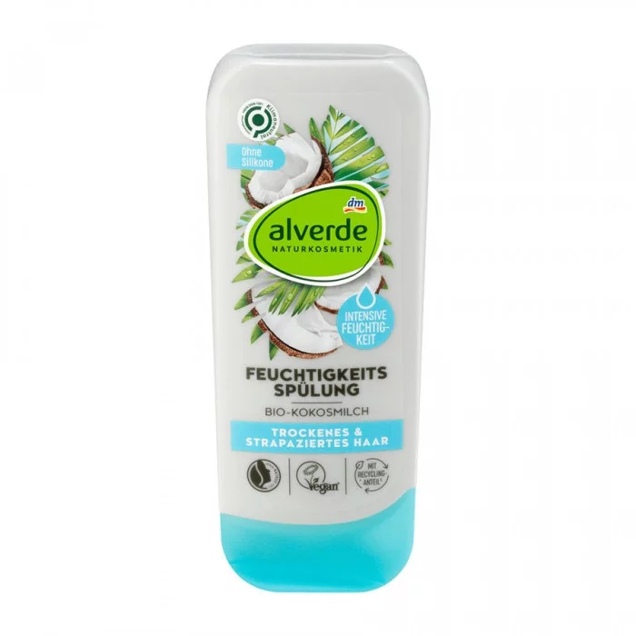 Alverde Hair Treatment Moisture Organic Coconut Milk 150 Ml -Vegan -Intensive moisture -Organic coconut milk -Without silicones -Dry and damaged hair -The alverde NATURKOSMETIK moisturizing rinse has a nourishing recipe | Veela Beauty Alverde Hair Treatment Moisture Organic Coconut Milk 150 Ml