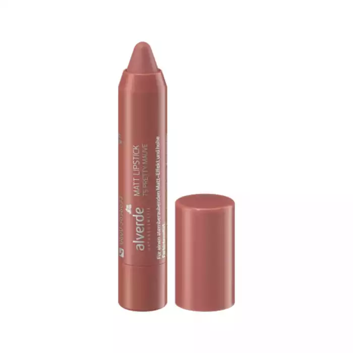 Alverde Matt Lipstick Pretty Mauve75 -Matt finish -The creamy formulation of alverde NATURKOSMETIK Matt Lipstick -tender taupe 80 is easy to apply and gives the lips a well-groomed appearance. -It contains a combination | Veela Beauty Alverde Matt Lipstick Pretty Mauve75 | فييلا