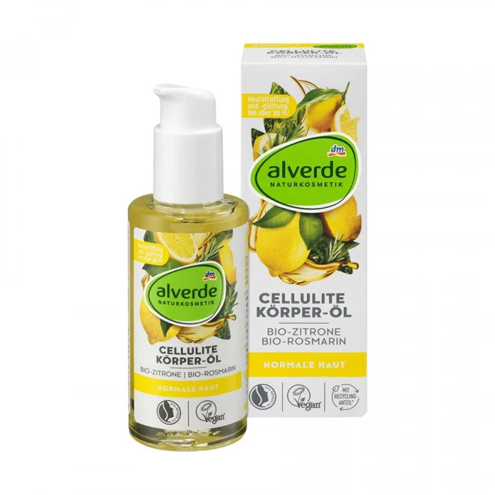 Alverde Cellulite Body Oil Organic Lemon Organic Rosemary 100 Ml - يحسن مرونة البشرة ويغذيها بشكل
