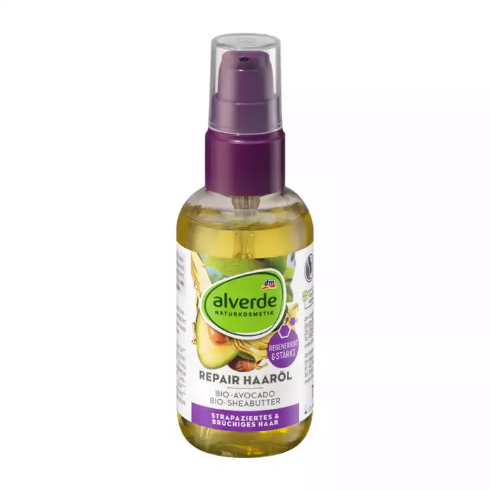 Alverde Hair Oil Repair Organic Avocado Organic Shea Butter -Vegan -With recycled content (bottle made from 50% recycled material) -Organic avocado -Organic shea butter -Regenerates and strengthens -The alverde NATURKOSM | Veela Beauty Alverde Hair Oil Repair Organic Avocado Organic Shea Butter