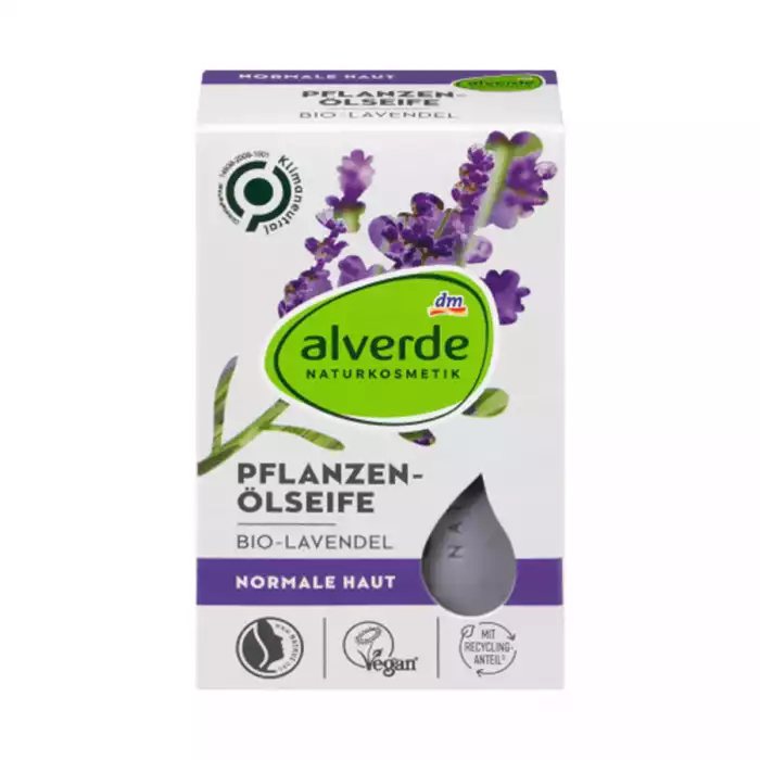 Alverde Vegetable oil soap organic lavender 100 g -A high proportion of vegetable glycerine protects the hands from drying out -With lavender plant particles from controlled organic cultivation -With a delicate scent of | Veela Beauty Alverde Vegetable oil soap organic lavender 100 g |