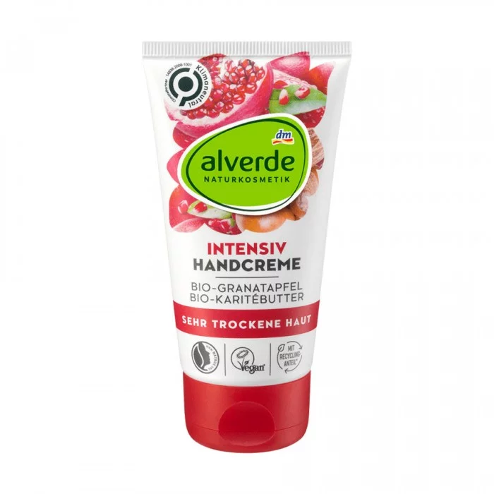 Alverde Intensive Hand Cream Organic Pomegranate Organic Shea Butter75 Ml -For very dry skin -Organic pomegranate, organic shea butter -From controlled organic cultivation -Supports the regeneration of dry, stressed and | Veela Beauty Alverde Intensive Hand Cream Organic Pomegranate Organic