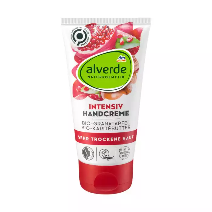 Alverde Intensive Hand Cream Organic Pomegranate Organic Shea Butter75 Ml -For very dry skin -Organic pomegranate, organic shea butter -From controlled organic cultivation -Supports the regeneration of dry, stressed and | Veela Beauty Alverde Intensive Hand Cream Organic Pomegranate Organic