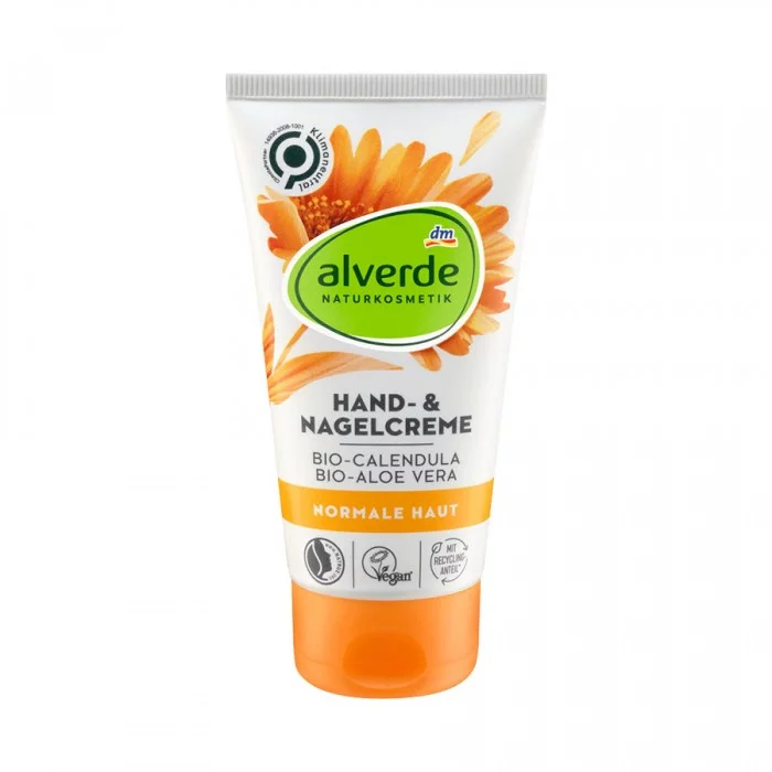 Alverde Hand Cream Organic Calendula Organic Aloe Vera 75Ml-Easily spreadable and ensures smooth hands -Can protect the nails from breakage -Vegan -The formulation of the hand cream Calendula by alverde Naturkosmetik wit | Veela Beauty Alverde Hand Cream Organic Calendula Organic Aloe Vera