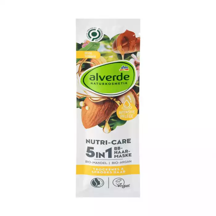 Alverde Hair Mask Nutri-Care Bb 5In1 20 Ml -Vegan -Without silicones -Organic almond and organic argan oil -Dry and brittle hair -The alverde NATURKOSMETIK Nutri-Care BB 5in1 hair mask has a special care formula with org | Veela Beauty Alverde Hair Mask Nutri-Care Bb 5In1 20 Ml | فييلا