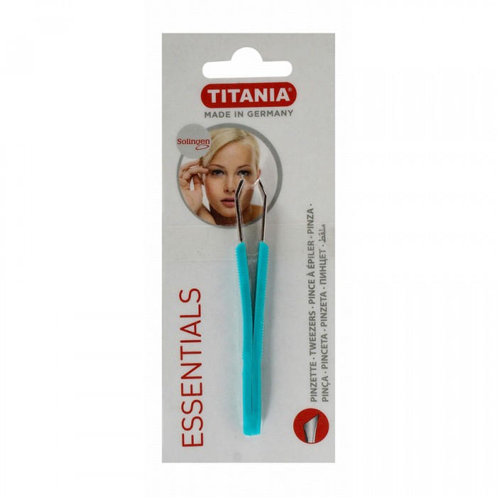Titania Essentials Blue Nickel Plated Slant Tip Tweezers | Veela Beauty | فييلا بيوتي