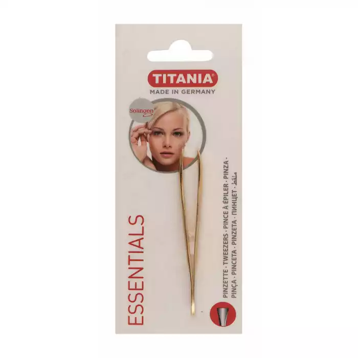 Titania Essentials Gold Steel Flat Tweezers | Veela Beauty | فييلا بيوتي