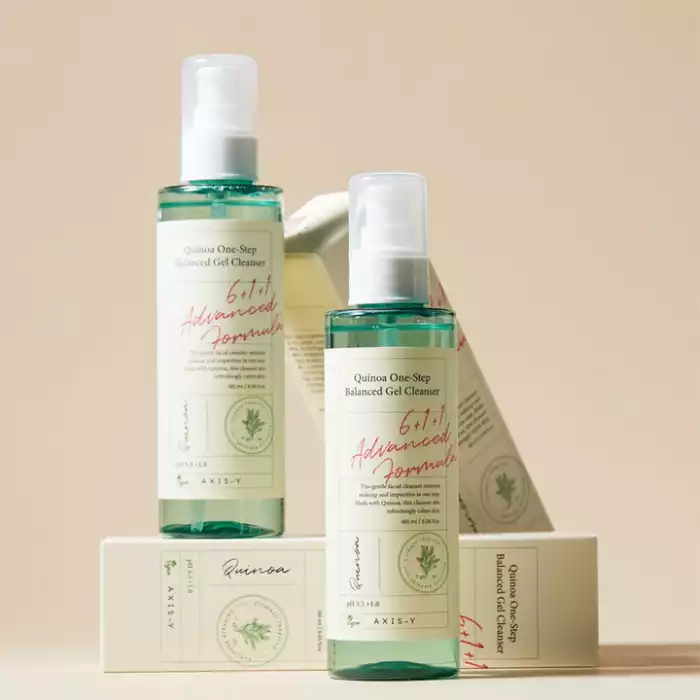 AXIS-Y Quinoa One-Step Balanced Gel Cleanser 180 ml A gentle yet effective gel cleanser that removes makeup and pore impurities AXIS-Y Quinoa One-Step Balanced Gel Cleanser 180 ml A gentle yet effective gel cleanser that removes makeup and pore impurities