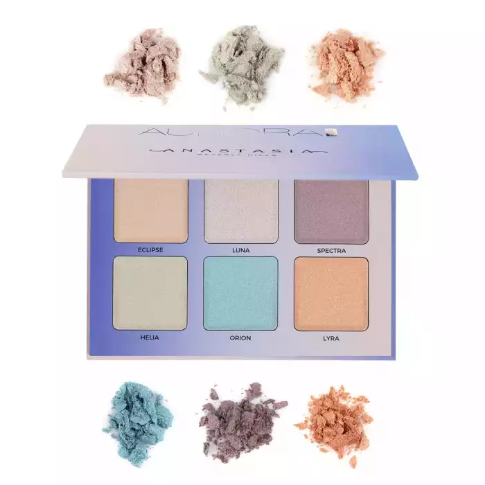 Magically-Metallic highlighters that offer a celestial skin finish. Layer shades of Anastasia Beverly Hills Glow Kit, together or sweep them separately on the face, eyes, and body for a kaleidoscopic, shimmering effect. | Veela Beauty Magically-Metallic highlighters that offer a celestial skin