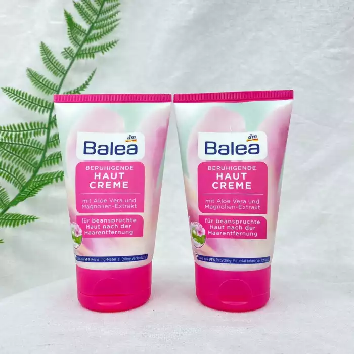For stressed skin after hair removal With aloe vera and magnolia extract Provides intensive moisture Smoothness and suppleness: Balea Soothing Skin Cream cares for and relaxes stressed skin after hair removal. She moves | Veela Beauty For stressed skin after hair removal With aloe vera and