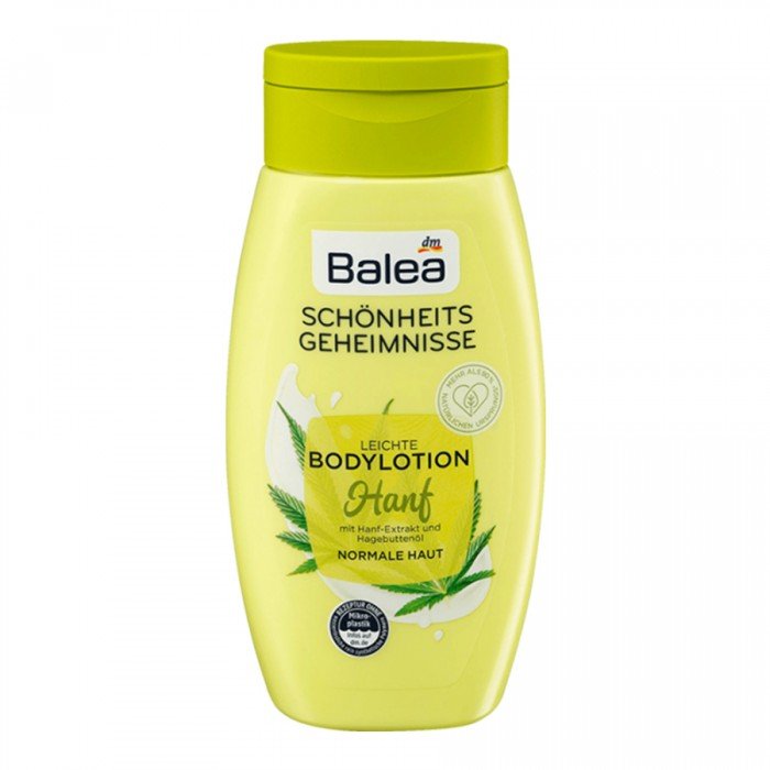 Balea Beauty secrets body lotion Hemp 300ML Light body lotion. With hemp extract and rosehip oil. vegan. Thanks to a light and moisturizing formula with hemp extract and rosehip oil, the Balea Beauty Secrets Body Lotion | Veela Beauty Balea Beauty secrets body lotion Hemp 300ML | فييلا