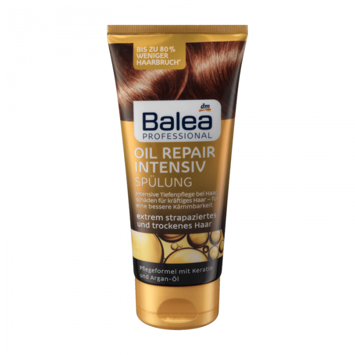 Intensive deep care for hair damageFor extremely damaged and dry hairCare formula with keratin and argan oilUp to 80% less hair breakageDermatologically confirmed skin compatibilityThe Balea Professional Conditioner Oil | Veela Beauty Intensive deep care for hair damageFor extremely damaged and dry hairCare formula with keratin and argan oilUp to 80% less hair breakageDermatologically confirmed skin compatibilityThe Balea Professional Conditioner Oil | Veela Beauty