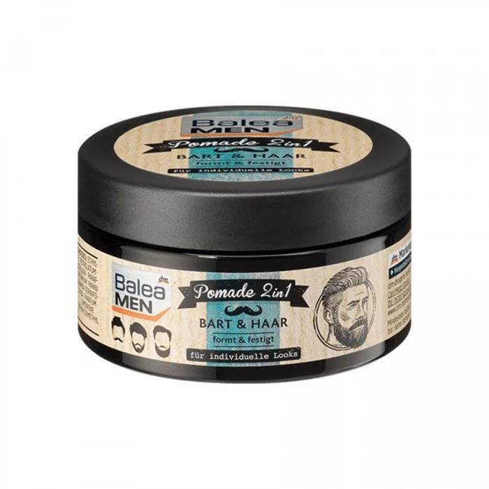 For individual looks Shapes & strengthens With macadamia oil and shea butter Whether beard or head hair - with the Balea MEN Pomade 2in1 everything stays in its place. With macadamia oil and shea butter. Forms and consol | Veela Beauty For individual looks Shapes & strengthens With macadamia
