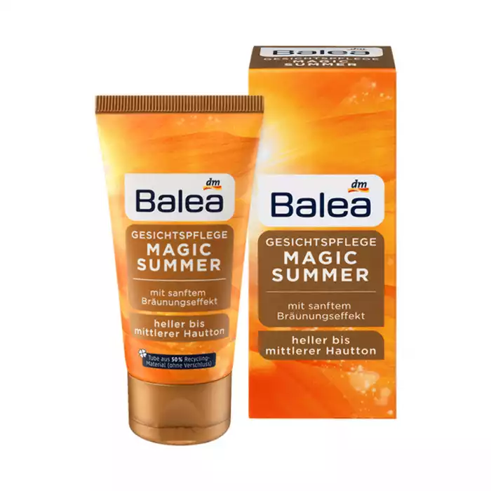 With a gentle tanning effectWith nourishing oils and provitamin B5For velvety-soft skinLight to medium skin toneGlow summery - even without make-up: The Balea Magic Summer facial care product gradually gives light to nor | Veela Beauty With a gentle tanning effectWith nourishing oils and
