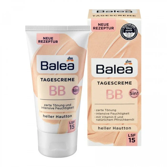 Balea Tinted Day Cream BB Light Skin Tone 5 in 1 50ml Tinted day cream with SPF 15. Contains vitamin E and natural peach kernel oil. Intensive moisturizing. With color pigments for light skin tones. | Veela Beauty Balea Tinted Day Cream BB Light Skin Tone 5 in 1 50ml |