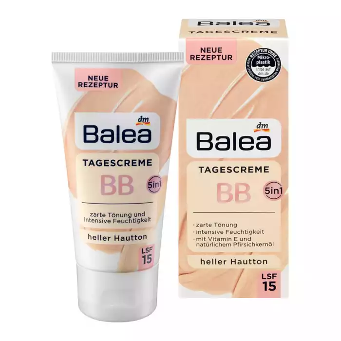 Balea Tinted Day Cream BB Light Skin Tone 5 in 1 50ml Tinted day cream with SPF 15. Contains vitamin E and natural peach kernel oil. Intensive moisturizing. With color pigments for light skin tones. | Veela Beauty Balea Tinted Day Cream BB Light Skin Tone 5 in 1 50ml |