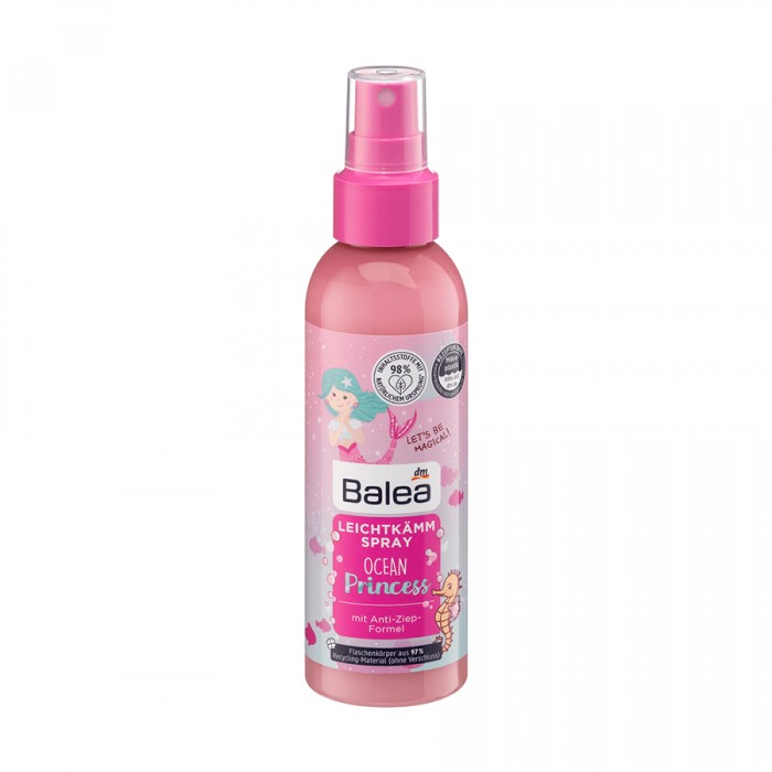 The Balea light combing spray Ocean Princess with an anti-squeaking formula for easy styling of unruly princess hair. Skin compatibility dermatologically approved. Formulation without microplastics and water-soluble, p | Veela Beauty The Balea light combing spray Ocean Princess with an anti-squeaking formula for easy styling of unruly princess hair. Skin compatibility dermatologically approved. Formulation without microplastics and water-soluble, p | Veela Beauty