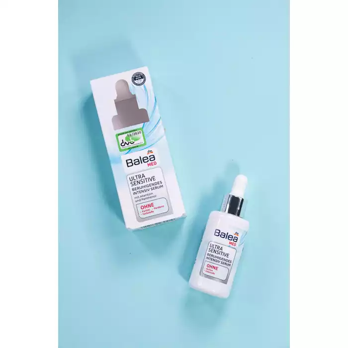 With allantoin and panthenol Provides intensive moisture to sensitive skin Relieves feelings of tension Relieves irritation and itching Without perfume, parabens, dyes The Balea Med Ultra Sensitive Intensive Serum soothe | Veela Beauty With allantoin and panthenol Provides intensive moisture to