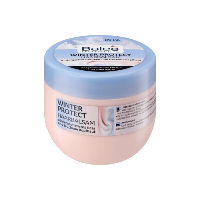 Cares for winter-stressed hair and dry scalpCare formula with keratin and shea butterFor visibly more shineFor cold winter days: the particularly rich, intensive Balea Professional Winter Protect care balm nourishes from | Veela Beauty Cares for winter-stressed hair and dry scalpCare formula
