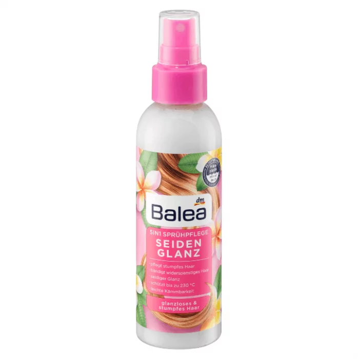 يمنحك بخاخ Balea 5in1 لمعان الحرير مع عطر فرانجيباني ومركب اللمعان المثالي لشعرك لمعانًا حريريًا ويتيح تألق الشعر الباهت والتالف | فييلا بيوتي يمنحك بخاخ Balea 5in1 لمعان الحرير مع