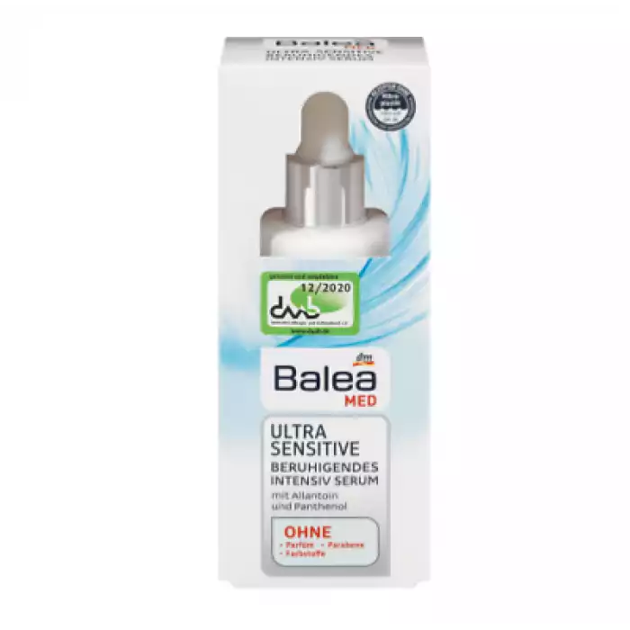 With allantoin and panthenol Provides intensive moisture to sensitive skin Relieves feelings of tension Relieves irritation and itching Without perfume, parabens, dyes The Balea Med Ultra Sensitive Intensive Serum soothe | Veela Beauty With allantoin and panthenol Provides intensive moisture to
