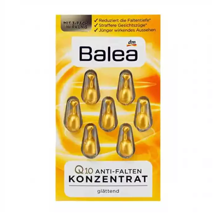 With 3-fold effectSmoothingYoung-looking appearanceReduces the depth of wrinkles In-vivo study on 20 test persons, 4 weeks. Pampering special care with active effect: The Balea anti-wrinkle concentrate with Q10 and gin | Veela Beauty Balea Concentrate Q10 Anti-Wrinkle 7 Pcs | فييلا