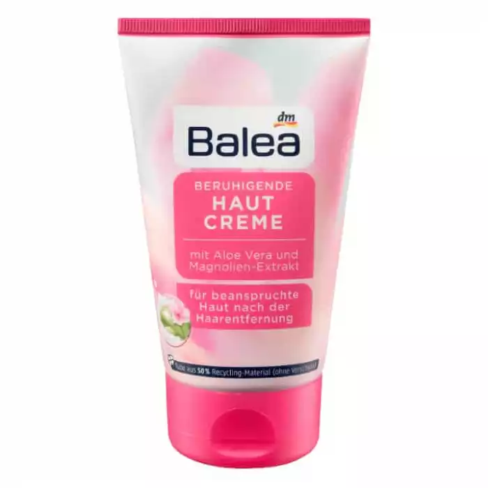 For stressed skin after hair removal With aloe vera and magnolia extract Provides intensive moisture Smoothness and suppleness: Balea Soothing Skin Cream cares for and relaxes stressed skin after hair removal. She moves | Veela Beauty For stressed skin after hair removal With aloe vera and
