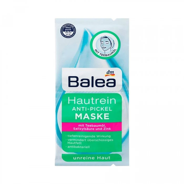 Effective against pimples and impurities * Refines the complexion and mattifies * Has a bacteria-inhibiting effectDermatologically approved skin compatibilityVeganThe Balea Skin-Clean Anti-Pimple Mask with tea tree oil c | Veela Beauty Effective against pimples and impurities * Refines the
