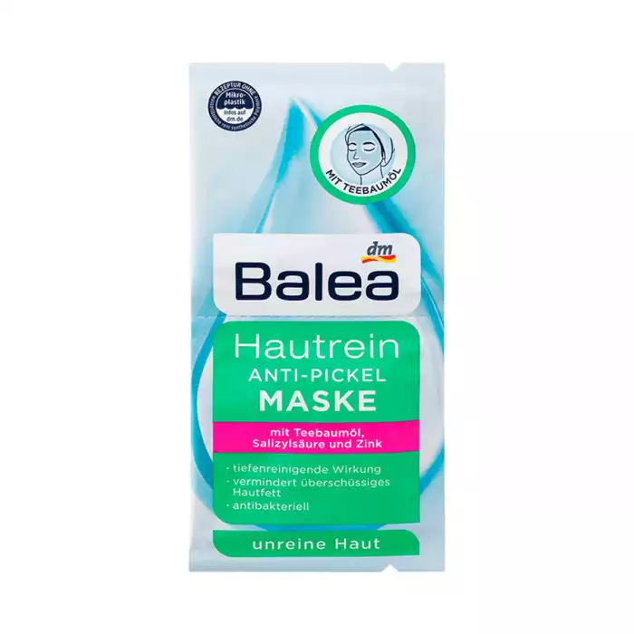 Effective against pimples and impurities * Refines the complexion and mattifies * Has a bacteria-inhibiting effectDermatologically approved skin compatibilityVeganThe Balea Skin-Clean Anti-Pimple Mask with tea tree oil c | Veela Beauty Effective against pimples and impurities * Refines the