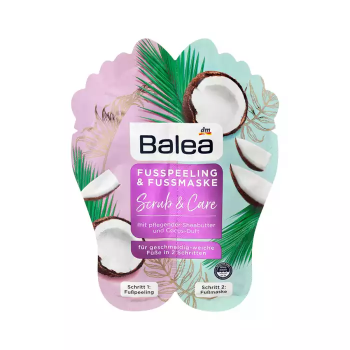 مجموعة Balea Foot Peeling & Foot Mask Set هي عناية مثالية بالقدم من جميع النواحي وتمنح قدميك شعورًا دائمًا بالراحة. دلل قدميك بزبدة الشيا المهدئة ورائحه جوز الهند الساحرة مع زبده الشيا رائحة جوز الهند تركيبه خالية من ال | فييلا بيوتي مجموعة Balea Foot Peeling & Foot Mask Set هي