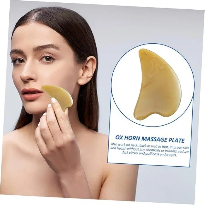 Ox Horn Gua Sha Board Facial Massage Tool
Description:This Ox Horn Scraping Board is a massage tool crafted from natural ox