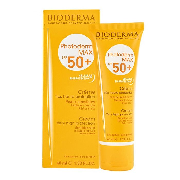 Bioderma Photoderm Max Cream SPF 50+ with an association of UVA/UVB filters, offers optimised protection against UV rays (sunburn, sun allergies, etc.) combined with an internal biological protection: the exclusive Cellu | Veela Beauty Bioderma Photoderm Max Cream SPF 50+ with an association of