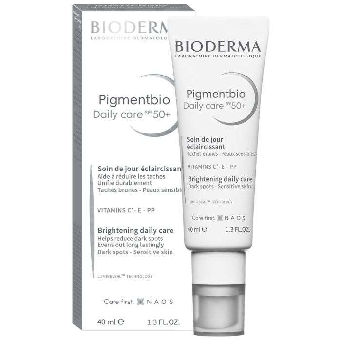 Bioderma Pigmentbio Daily Care SPF50+, daily care with a double-action against dark spots. It protects the skin against the harmful effects of the sun and treats dark spots. It incorporates Lumireveal Technology inspired | Veela Beauty Bioderma Pigmentbio Daily Care SPF50+, daily care with a