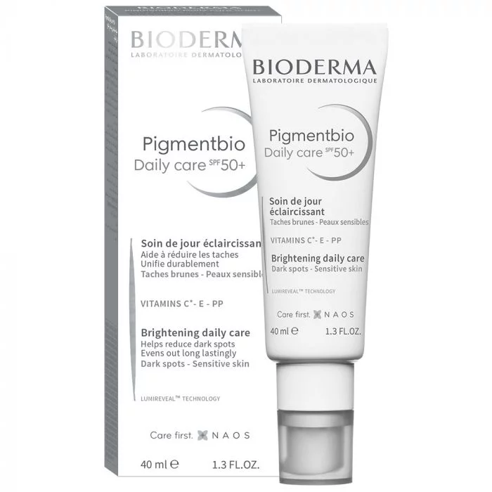 Bioderma Pigmentbio Daily Care SPF50+, daily care with a double-action against dark spots. It protects the skin against the harmful effects of the sun and treats dark spots. It incorporates Lumireveal Technology inspired | Veela Beauty Bioderma Pigmentbio Daily Care SPF50+, daily care with a
