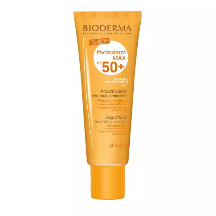 Stay safe in the sun with Bioderma Photoderm Max Aquafluid SPF50+, an oil-free, water-resistant sunscreen for all skin types. The Bioderma Photoderm Aquafluid is an ideal choice for those with fair, sensitive or sun int | Veela Beauty Stay safe in the sun with Bioderma Photoderm Max Aquafluid