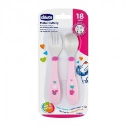 Chicco Metal Cutlery Pink Fork and Spoon |Veela Beauty