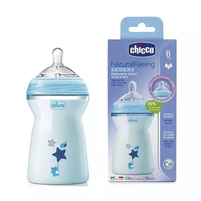 Chicco Natural Feeling blue Bottle 6m+ 330ml
Chicco’s range of Natural Feeling feeding bottles are perfect for growing babies.
Allows to maintain natural position.Ensures a comfortable latch for tighter lip support.
The | Veela Beauty Chicco Natural Feeling blue Bottle 6m+ 330ml
Chicco’s