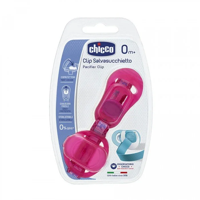 Chicco Soother Clip PinkTeat cover to always keep the teat clean everywhere.Velcro band at the extremity of the ribbon allows to attach the soother.Perfect holding without damaging the clothes.Rounded sides ensure a | Veela Beauty Chicco Soother Clip PinkTeat cover to always keep the teat
