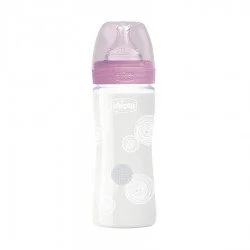 Chicco Well Being Glass Bottle Silicone Pink 240ml |Veela