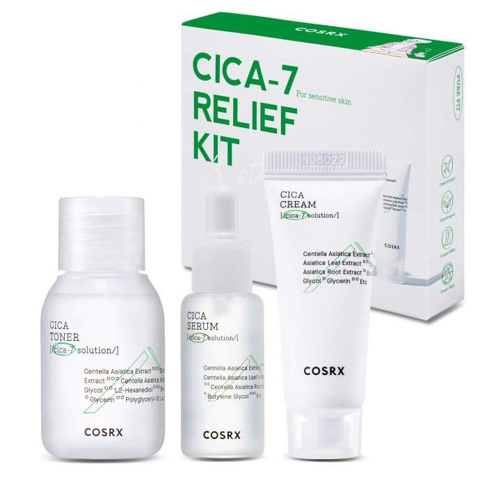 COSRX Cica 7 Relief Kit - Trial Set for Sensitive Skin Kit 3 Pcs Product DescriptionThe COSRX Cica 7 Relief Kit is a trial set