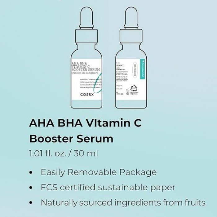 Cosrx refresh aha bha vitamin c booster serum 30 Ml
Key Ingredients:Kiwi & Dragon Fruit Extracts: Help brighten and improve skin