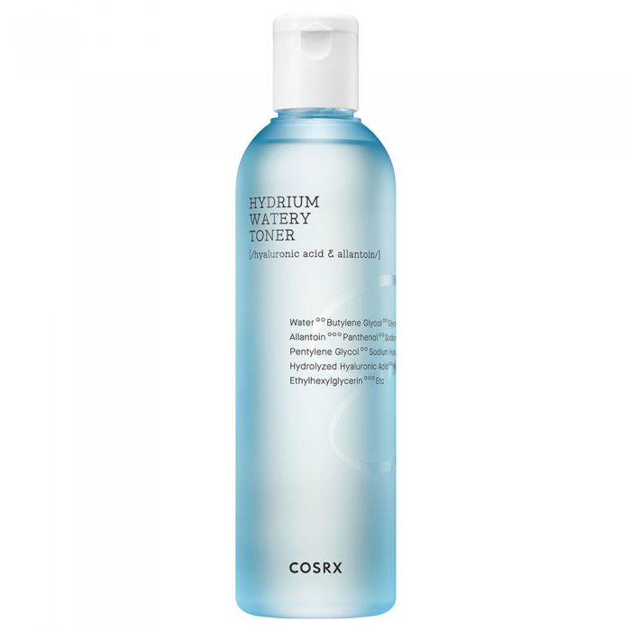 Cosrx Hydrium Watery Toner 150Ml Moisturizing moisture toner that contains six levels of hyaluronic acid,
D-panthenol, and