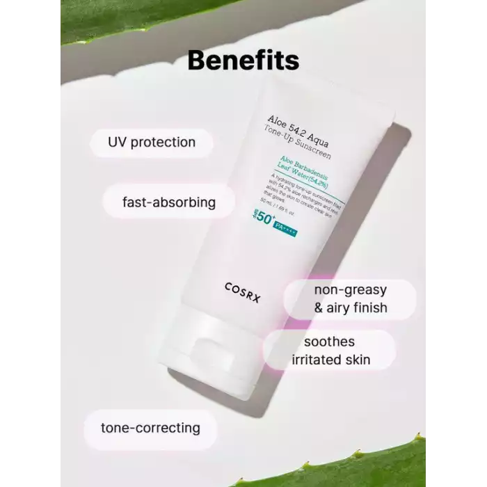 Cosrx Aloe 54.2 Aqua Tone-Up Sunscreen 50ml The COSRX Lightweight Sunscreen is formulated to provide high-level SPF 50+ PA++++ Cosrx Aloe 54.2 Aqua Tone-Up Sunscreen 50ml The COSRX Lightweight Sunscreen is formulated to provide high-level SPF 50+ PA++++